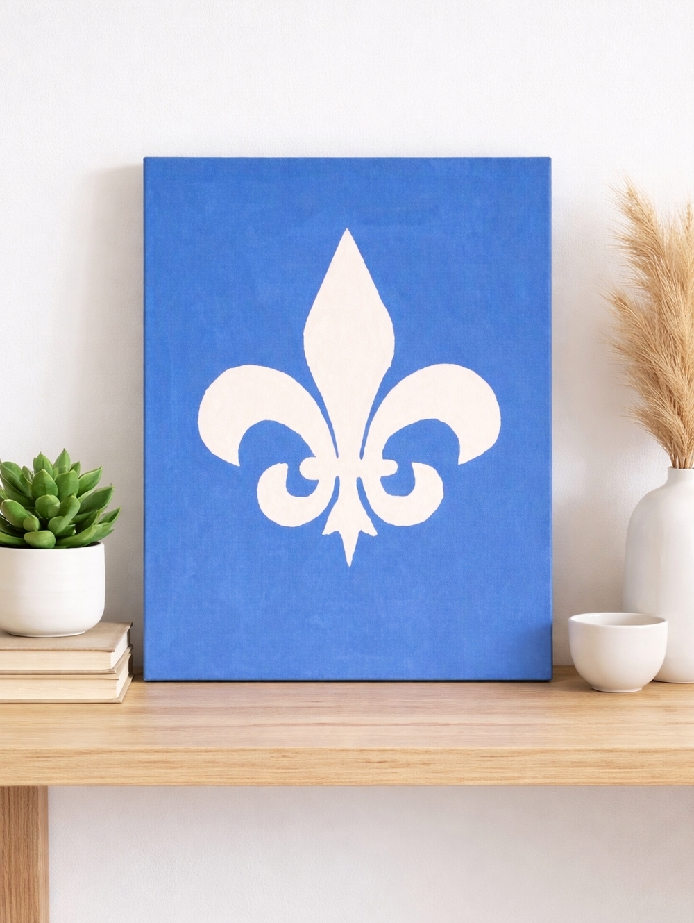 Handmade White Fleur De Lis Blue Wall Art Canvas Painting Home Decor 11x14 New